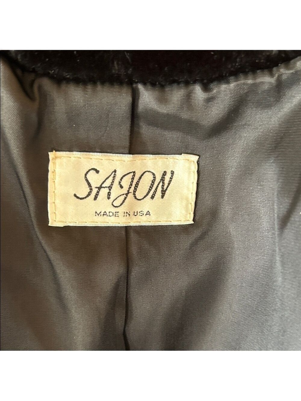 Sajon Vintage Plush Black Teddy Coat with Elegant Shawl Collar size M - Picture 9 of 10